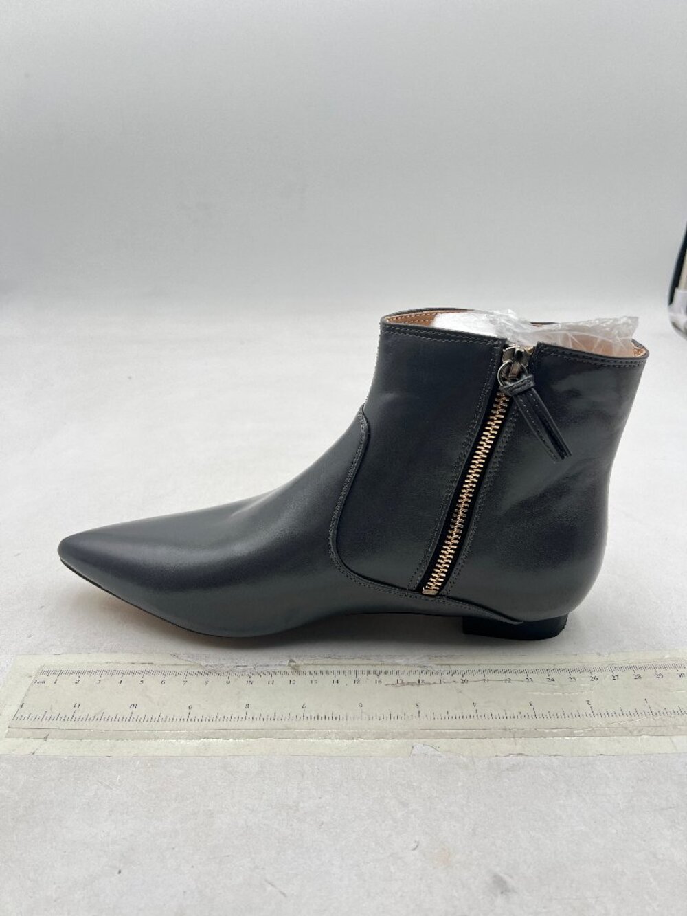 XYD Dark Grey Pointed Toe Flats Ankle Boots Double Side Zippers Dress Shoes
